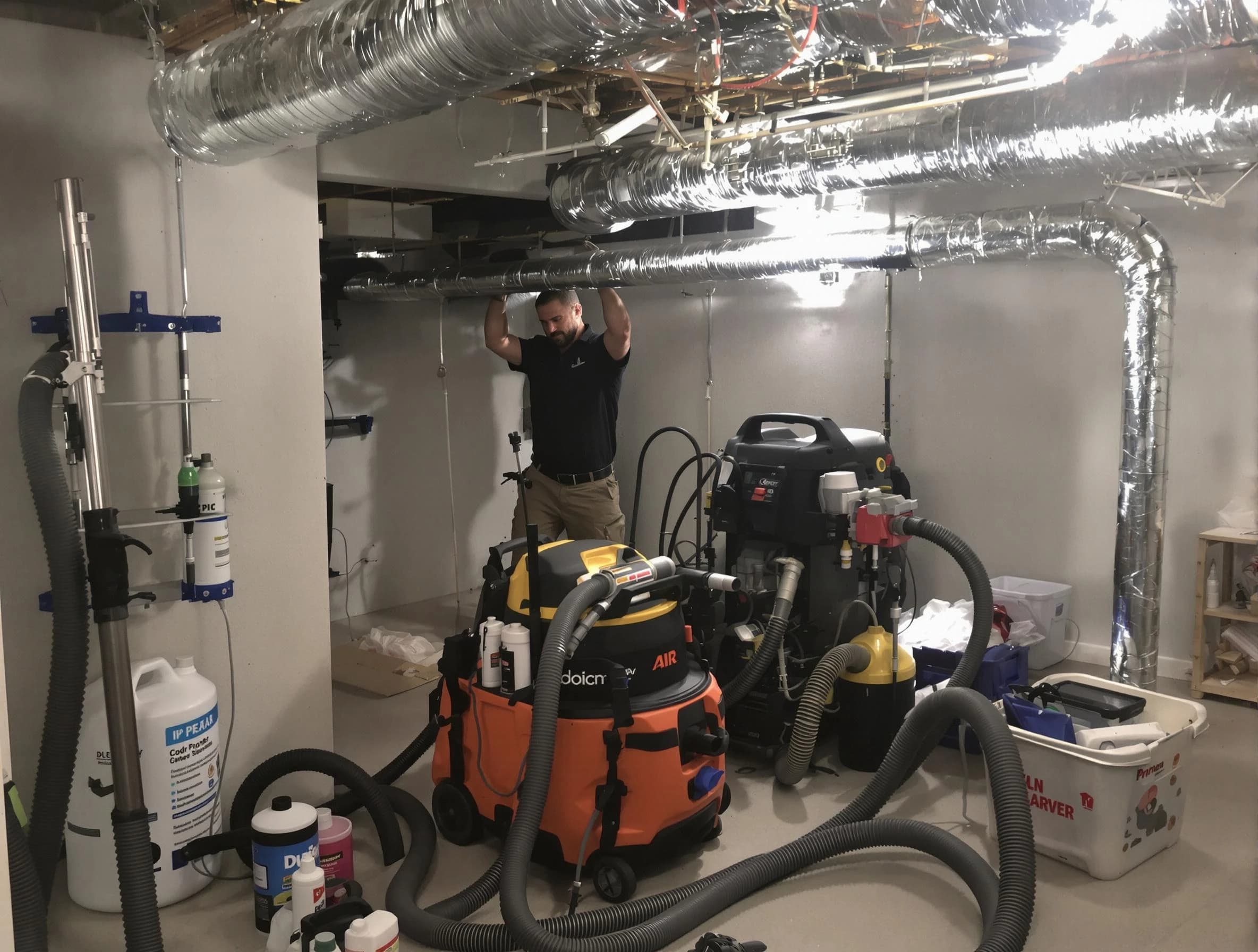 Fruit Heights Air Duct Cleaning specialist performing professional mold removal from air ducts using safety equipment in Fruit Heights