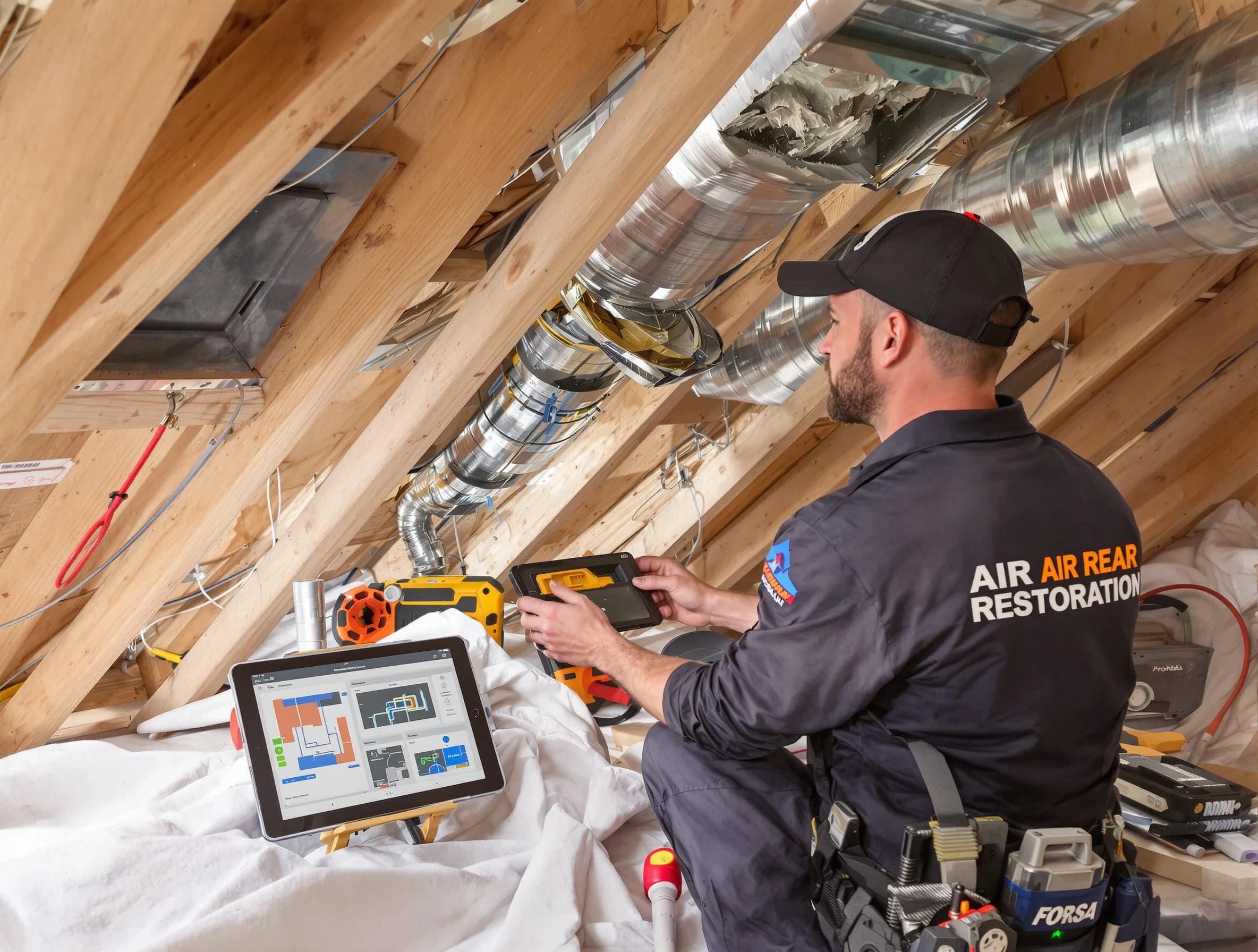 Fruit Heights Air Duct Cleaning technician performing precise duct repair work in Fruit Heights